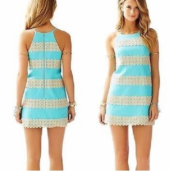 Lilly Pulitzer Annabelle retro shift dress Blue Gold Size 0 - Picture 1 of 11